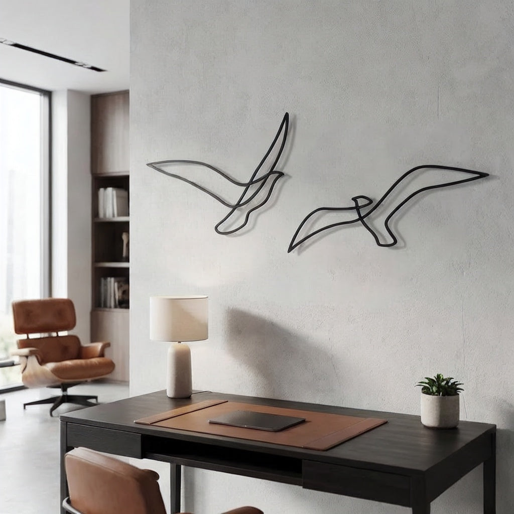 Minimalist Flying Seagulls Metal Wall Art