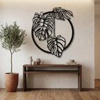 Tropical Monstera Deliciosa Leaf Circular Metal Wall Art