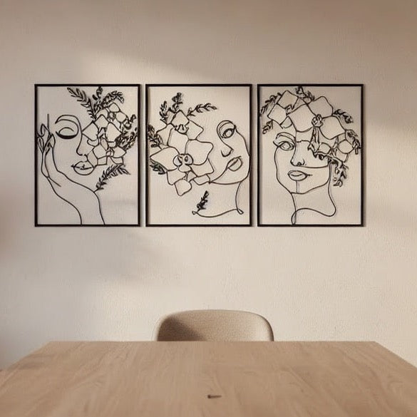 Floral Goddess Trio Metal Strip Wall Art