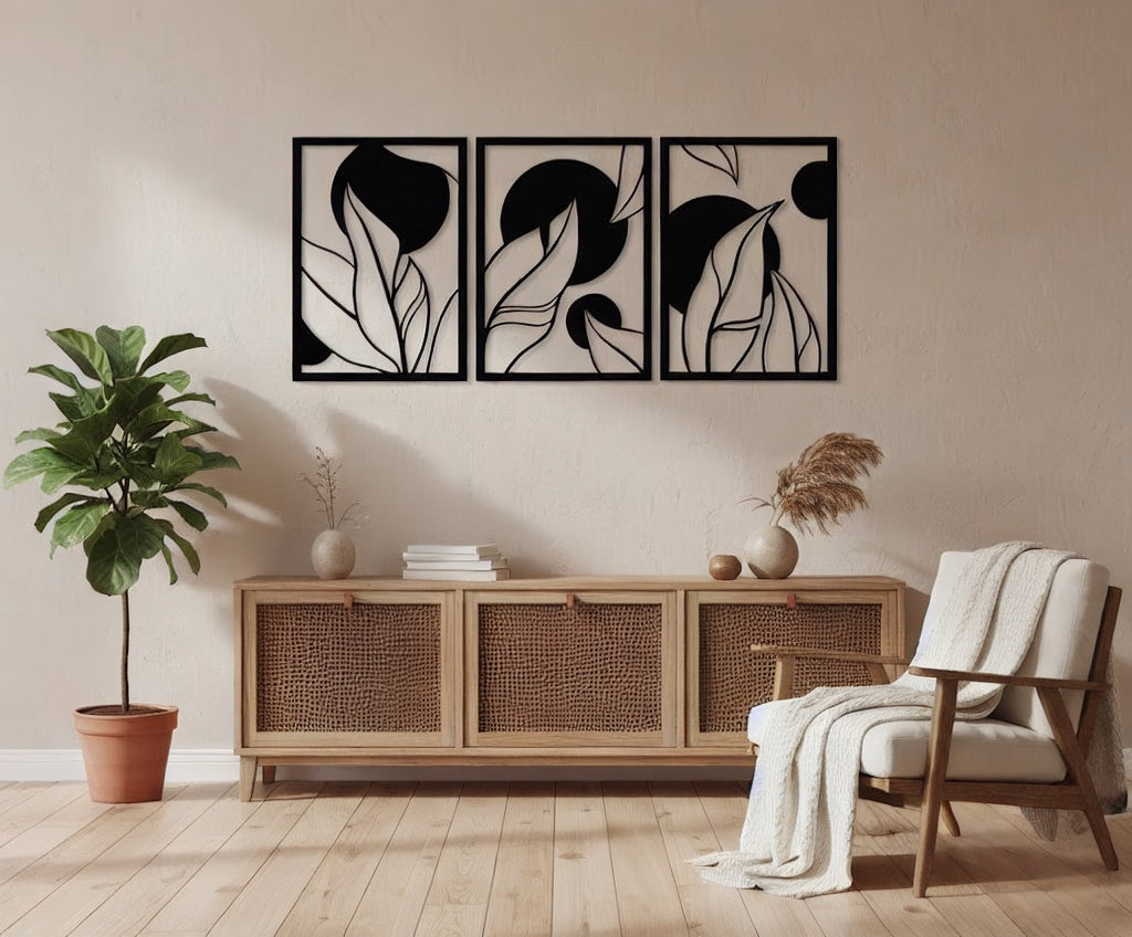 Botanical Silhouette Triptych Metal Wall Art