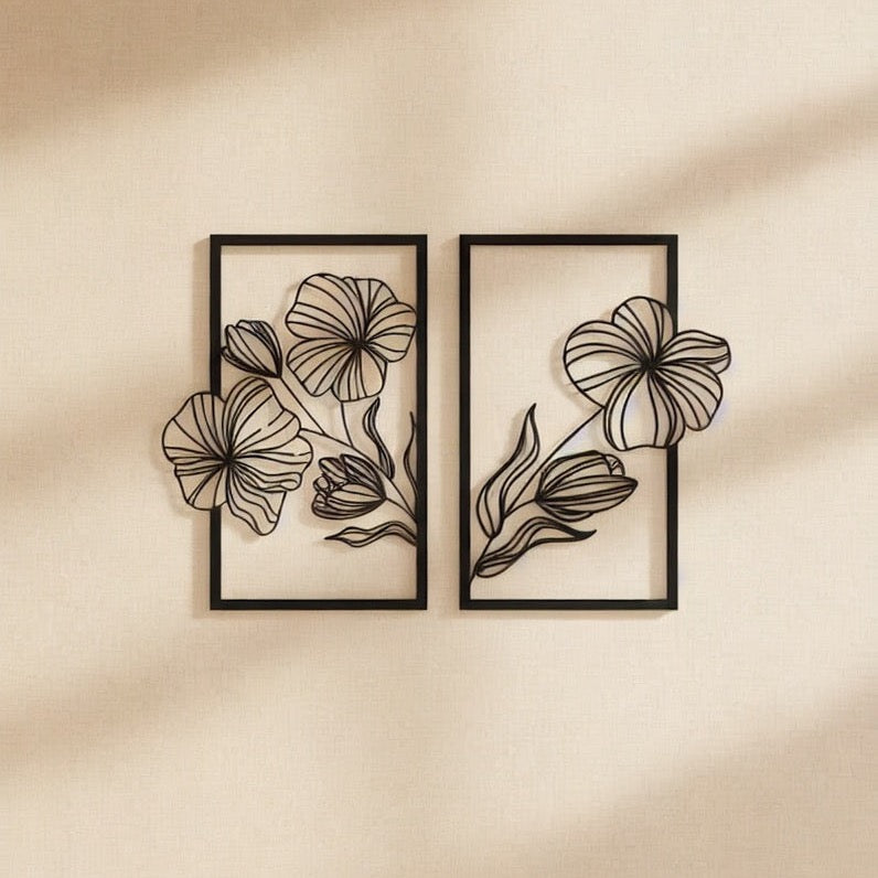 Elegant Floral Duo Metal Strip Wall Art