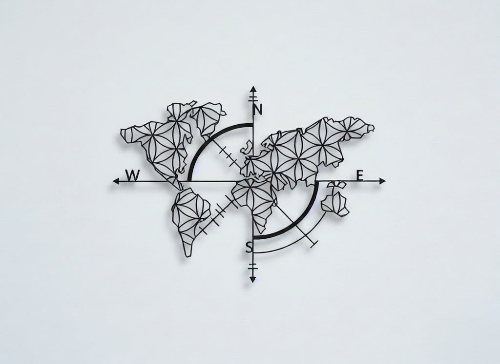 Geometric Compass World Map Metal Wall Art