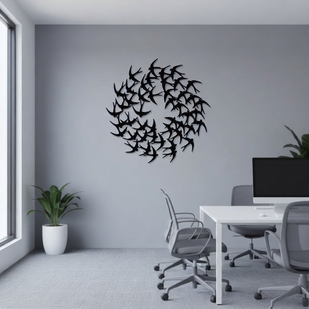 Swirling Bird Flock Circular Metal Wall Art