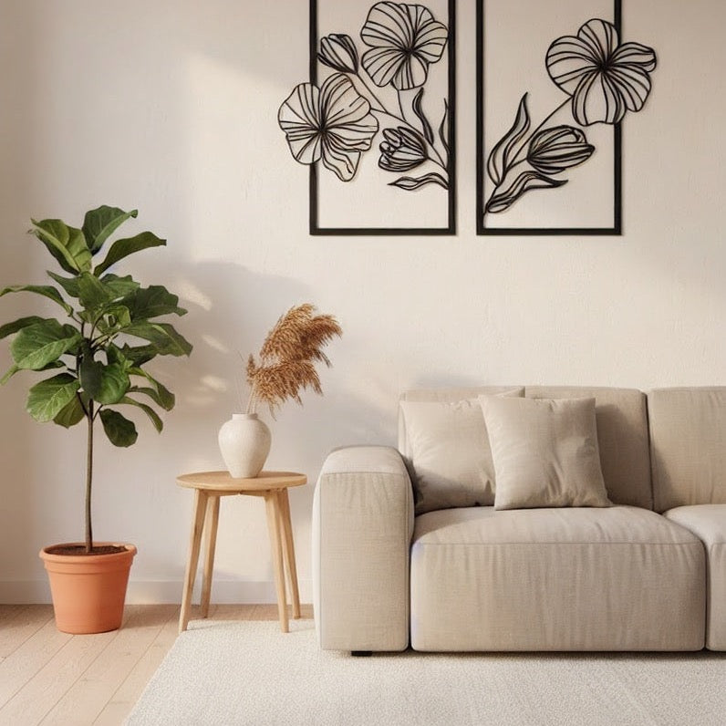 Elegant Floral Duo Metal Strip Wall Art