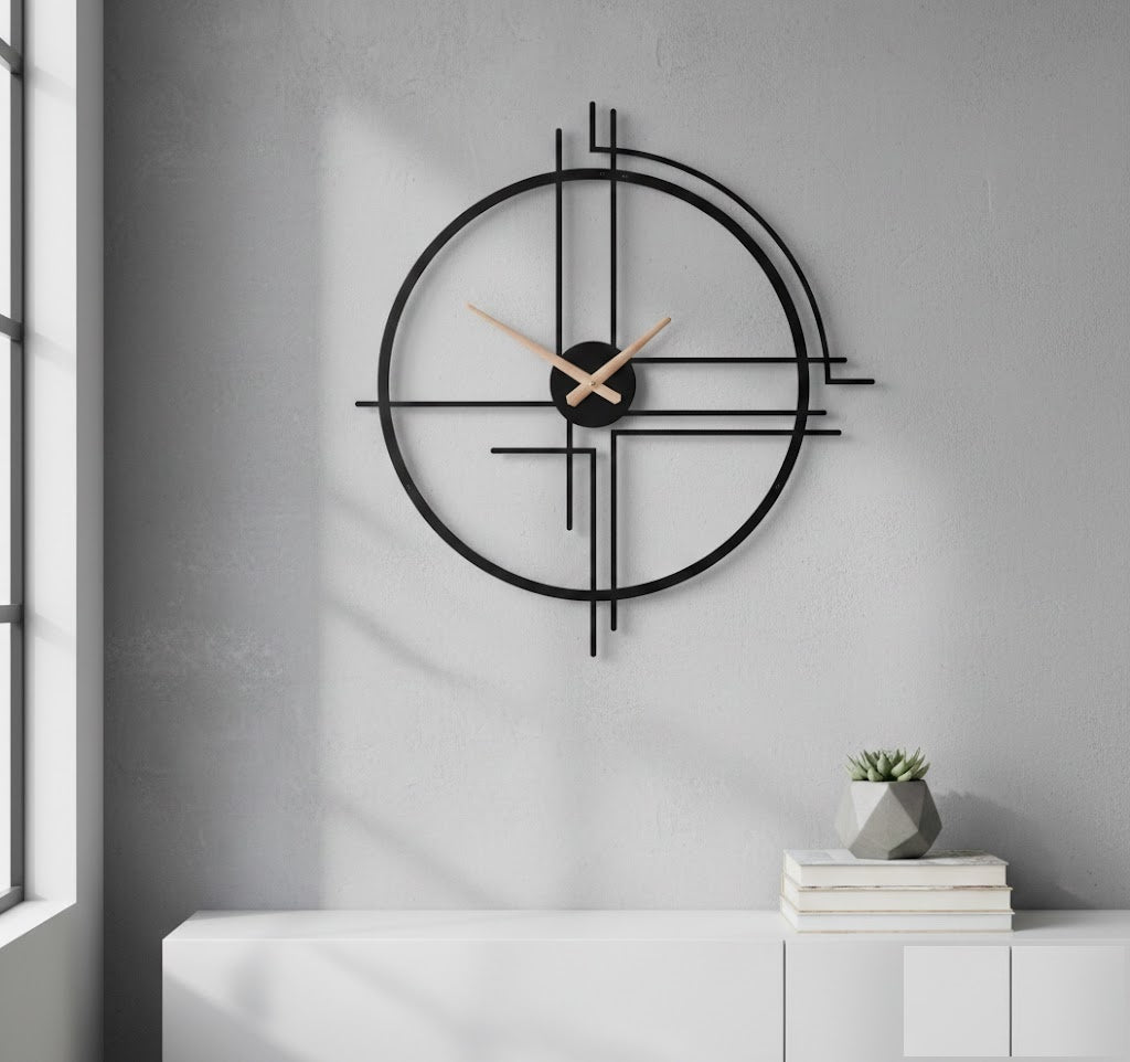 Geometric Linear Minimalist Metal Wall Clock