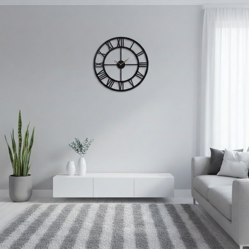 Classic Roman Numeral Skeleton Metal Wall Clock