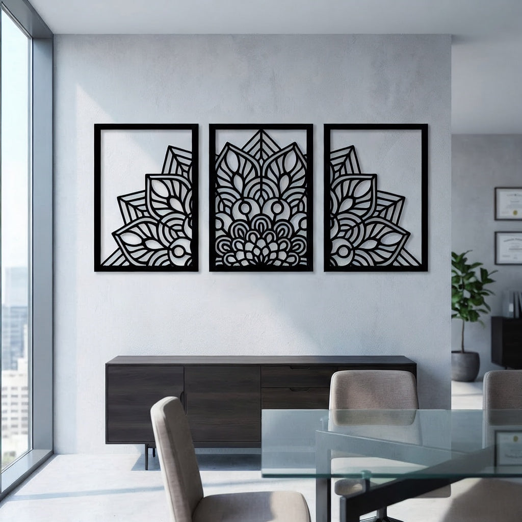 Mandala Triptych Geometric Metal Wall Art