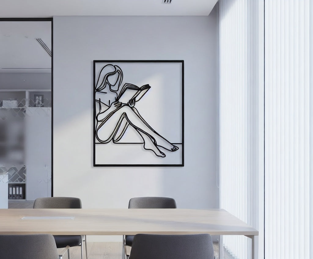 Minimalist Reading Woman Metal Wall Art