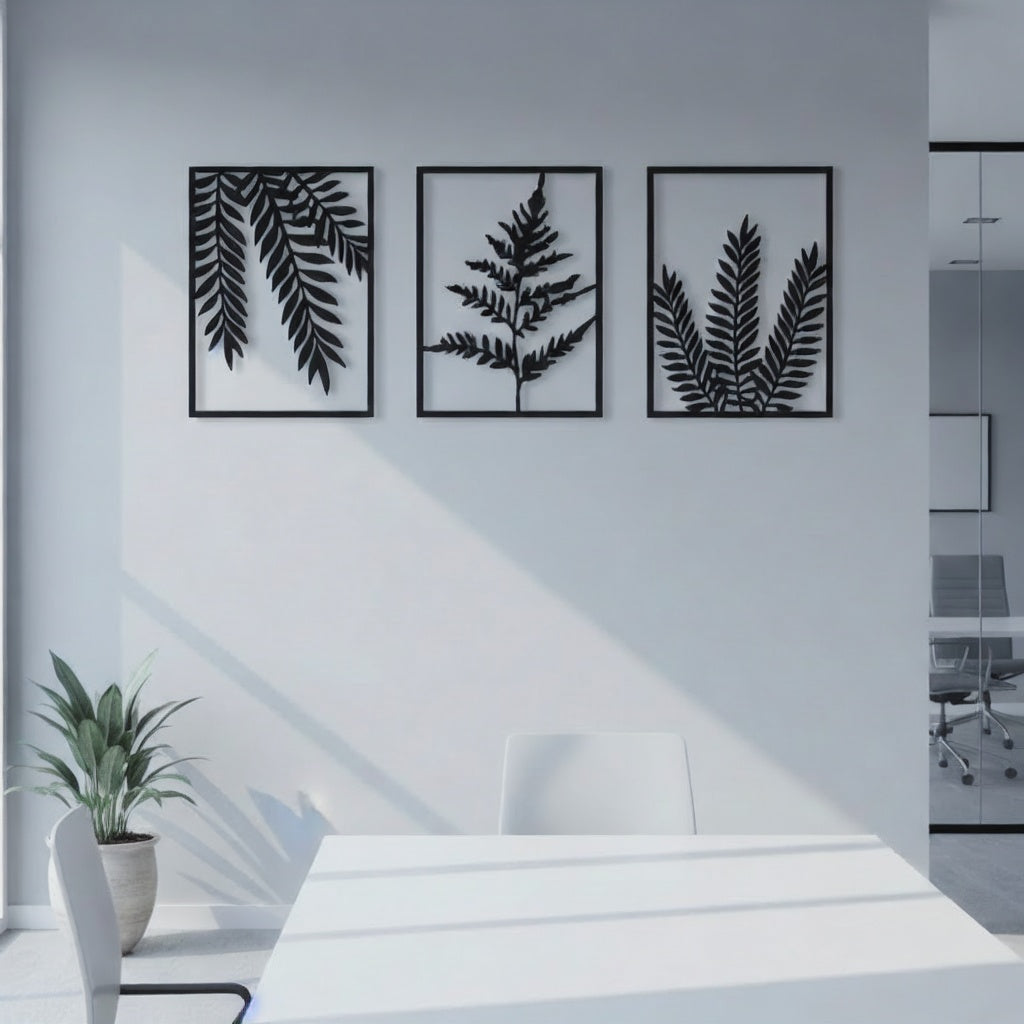 Botanical Fern Leaf Triptych Metal Wall Art