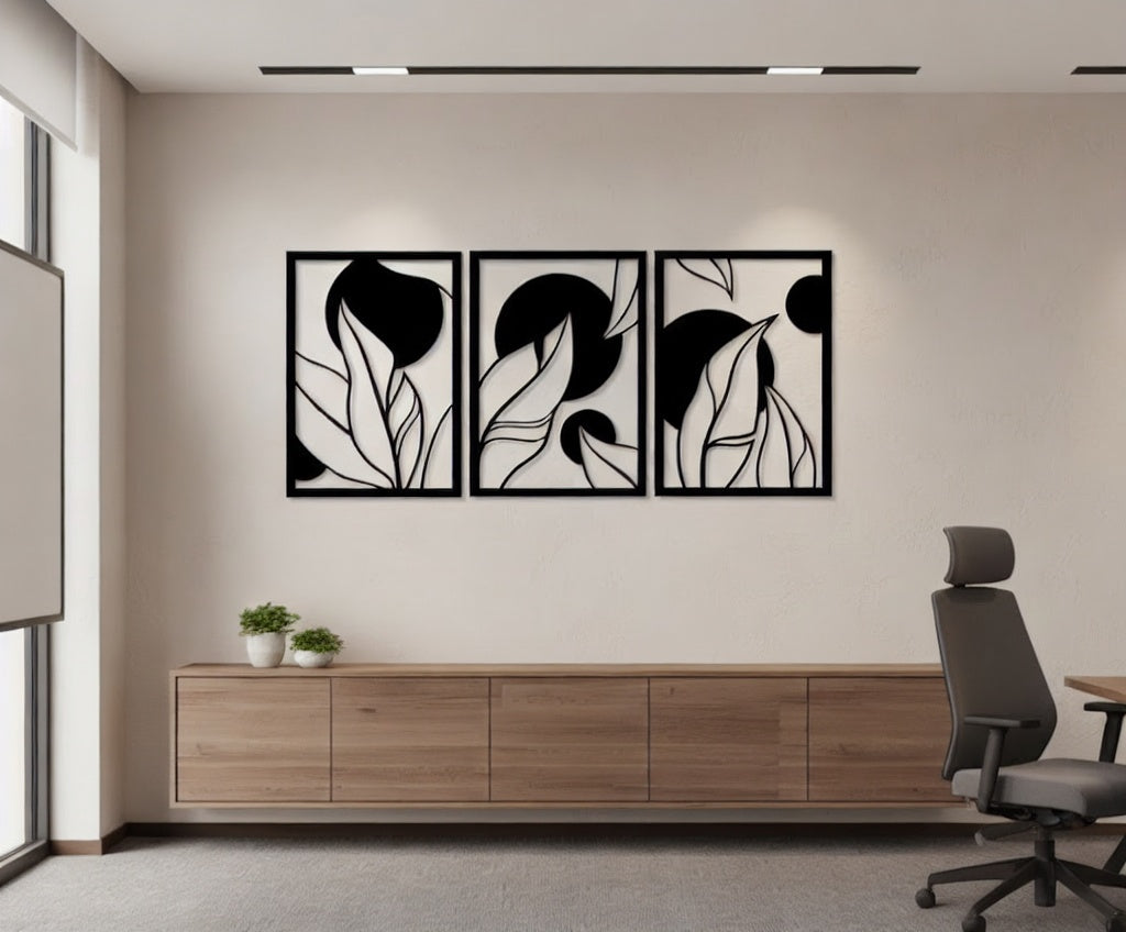Botanical Silhouette Triptych Metal Wall Art