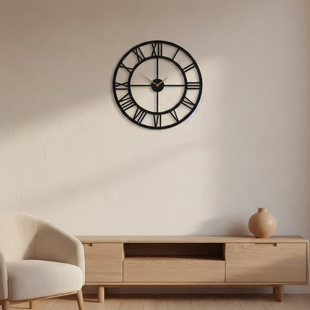 Classic Roman Numeral Skeleton Metal Wall Clock