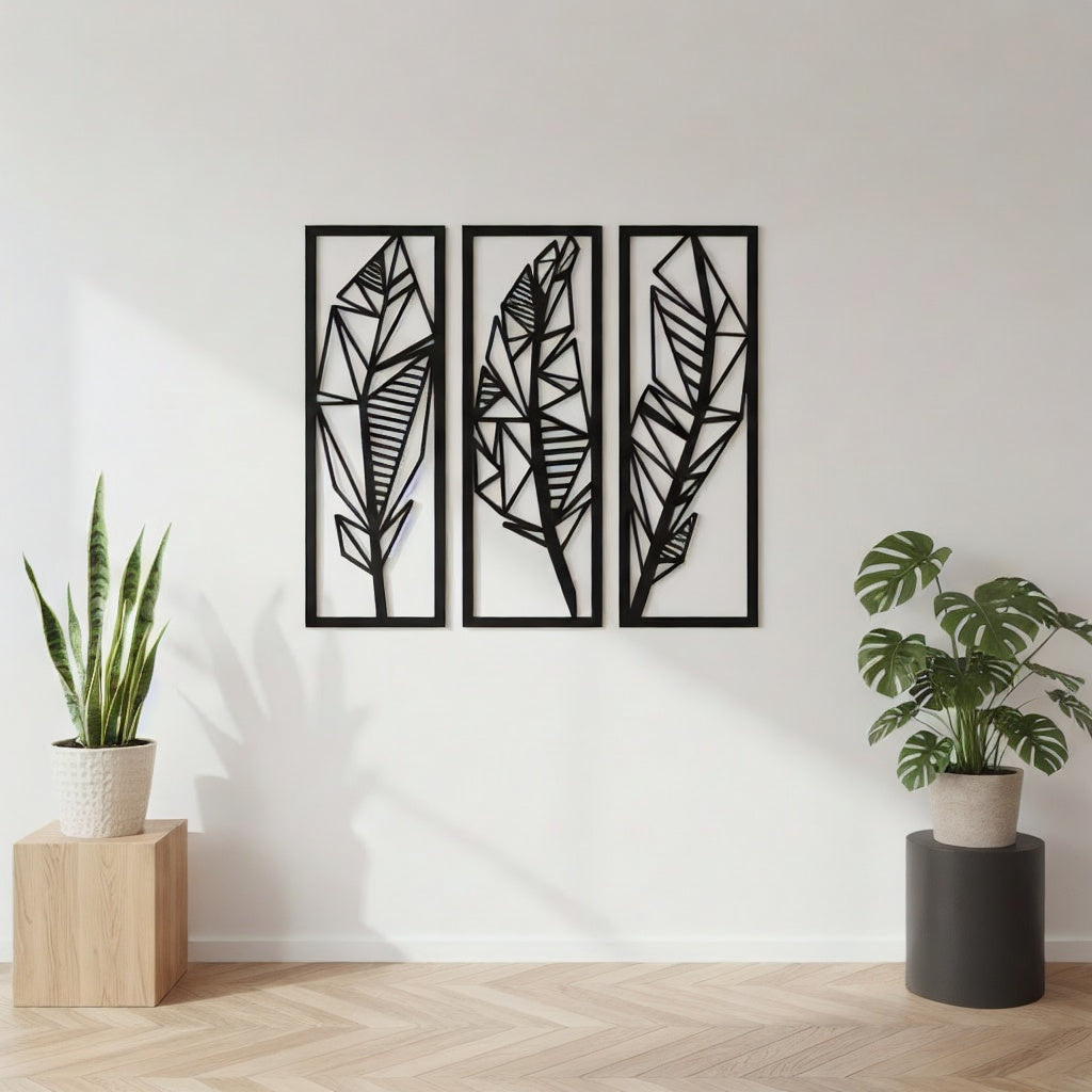 Geometric Abstract Leaf Trio Metal Wall Art