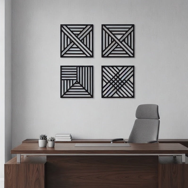 Geometric Line Pattern Quadtych Metal Wall Art