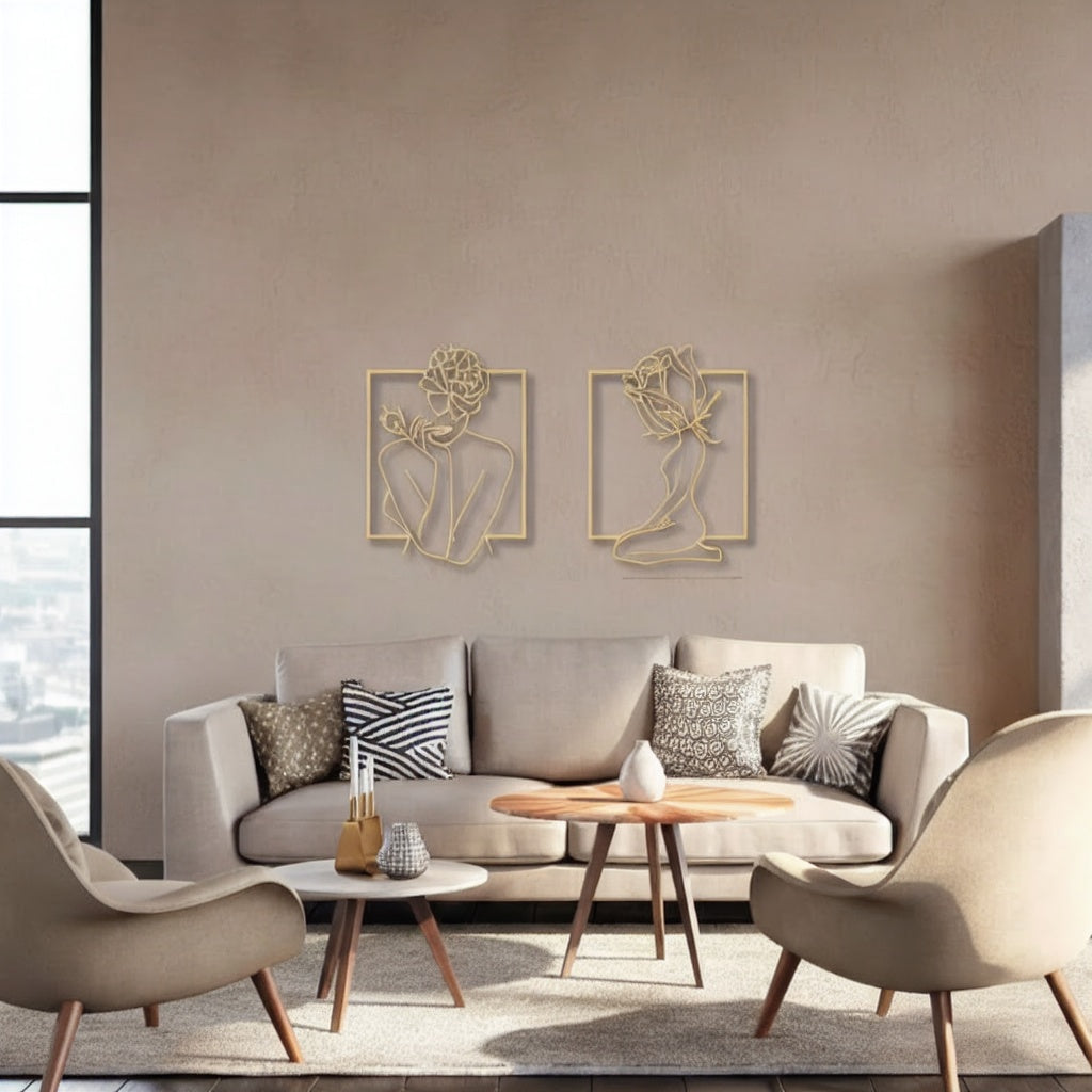 Minimalist Floral Female Nude Set Metal Wall Art