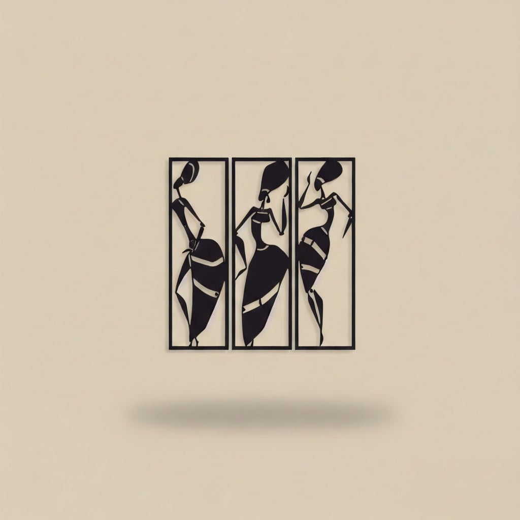 African Tribal Women Triptych Metal Wall Art