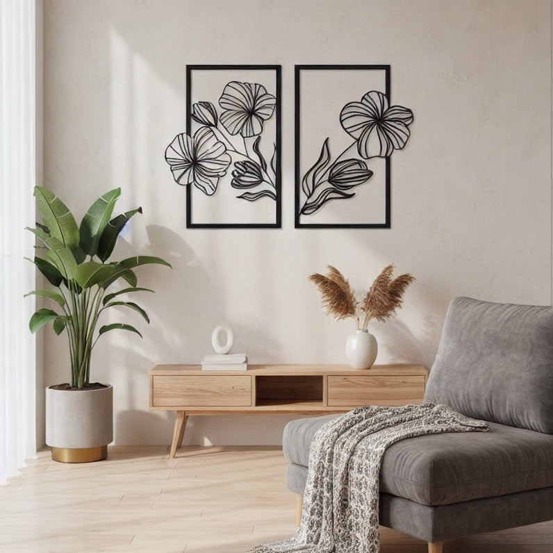 Elegant Floral Duo Metal Strip Wall Art