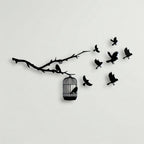 Birds on Branch with Cage Metal Wall Art