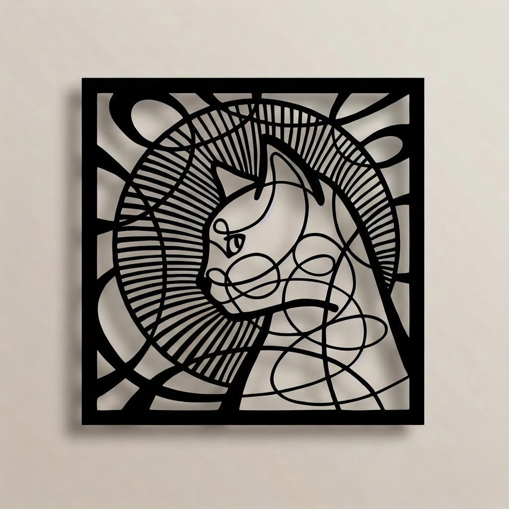Artistic Geometric Cat Silhouette Metal Wall Art