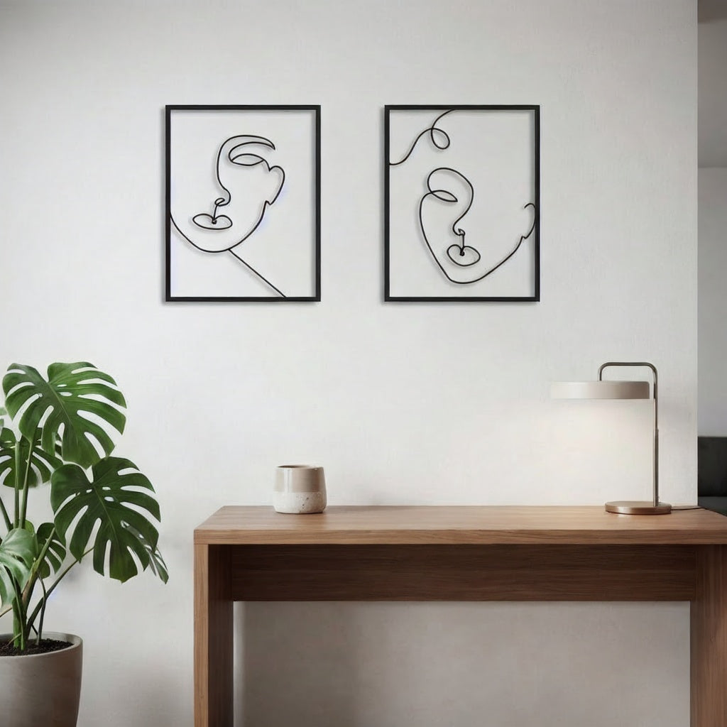 Minimalist Abstract Faces Line Art Metal Wall Decor Set