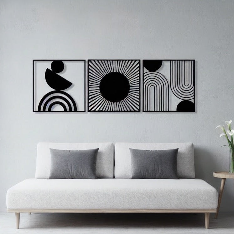 Triptych Geometric Celestial Metal Wall Art