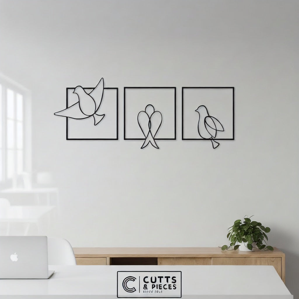 Minimalist Bird Trio Metal Line Art Set