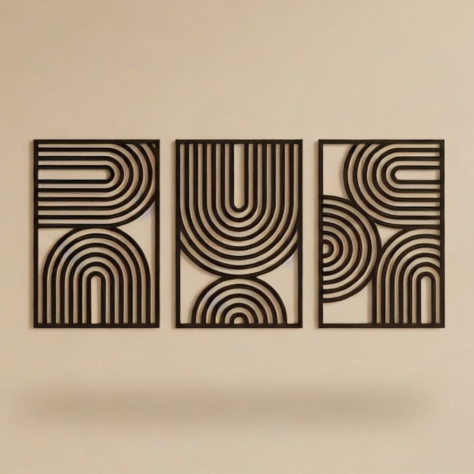 Art Deco Arched Lines Trio Metal Wall Art