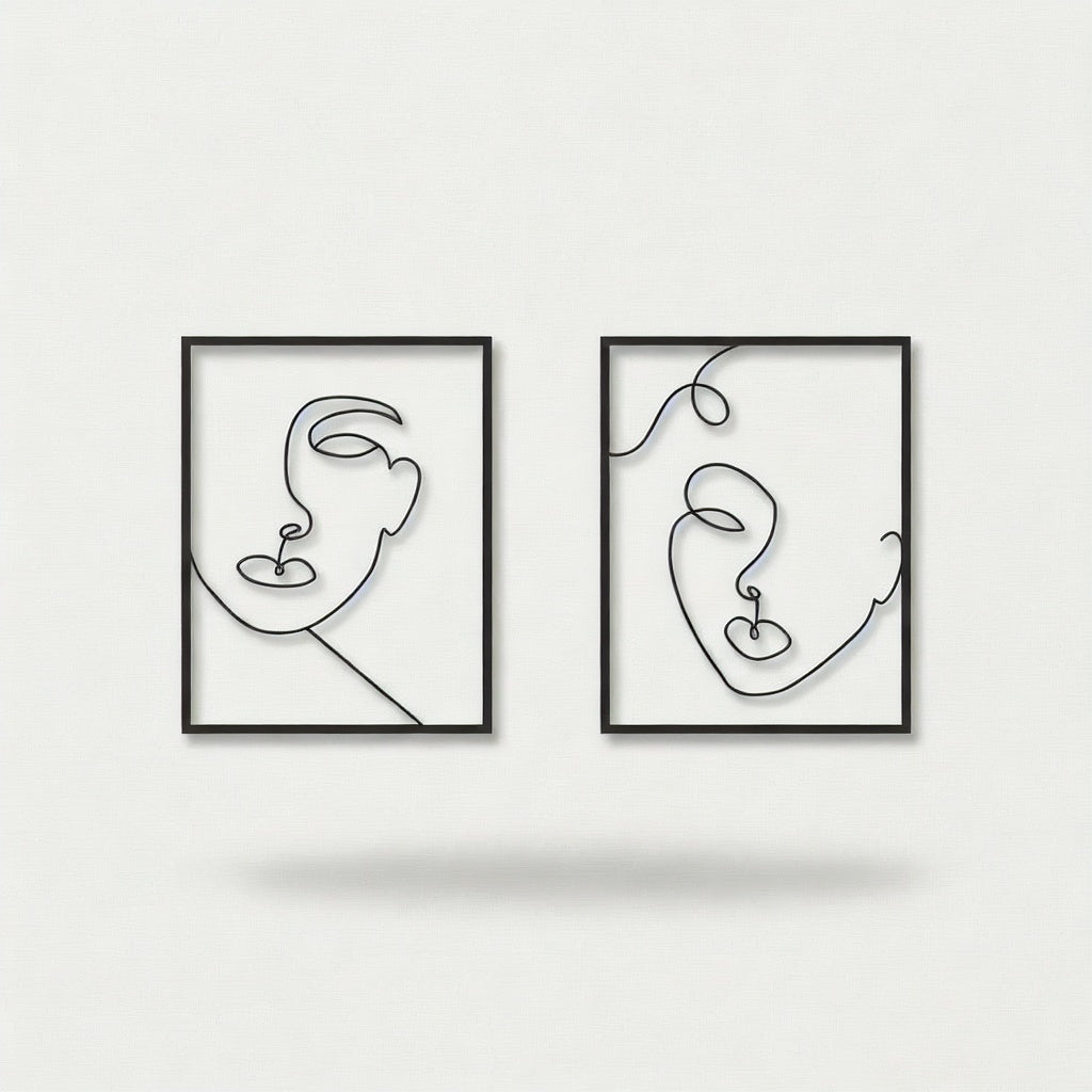 Minimalist Abstract Faces Line Art Metal Wall Decor Set
