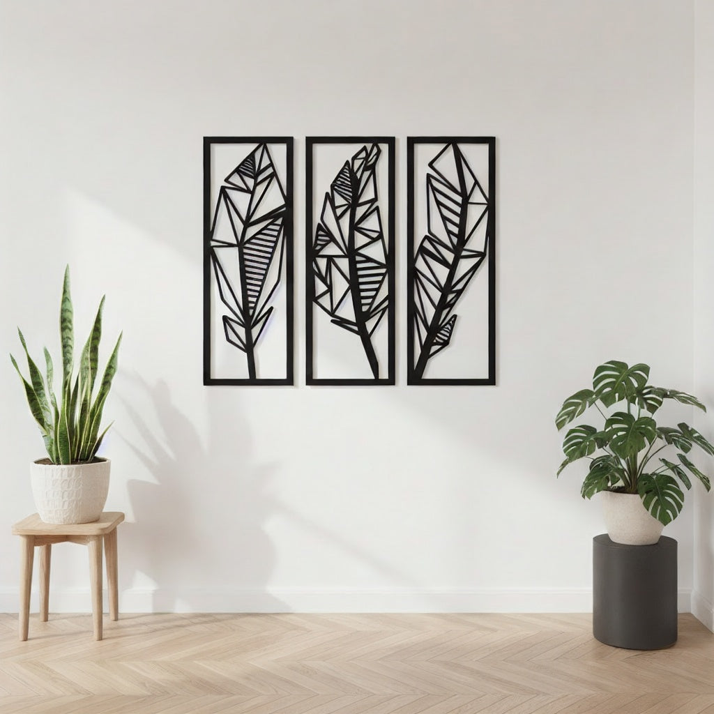 Geometric Abstract Leaf Trio Metal Wall Art