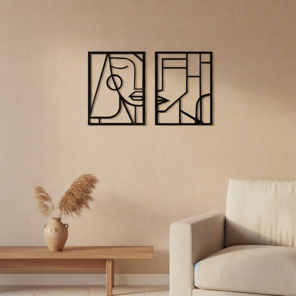 Geometric Abstract Faces Metal Wall Art