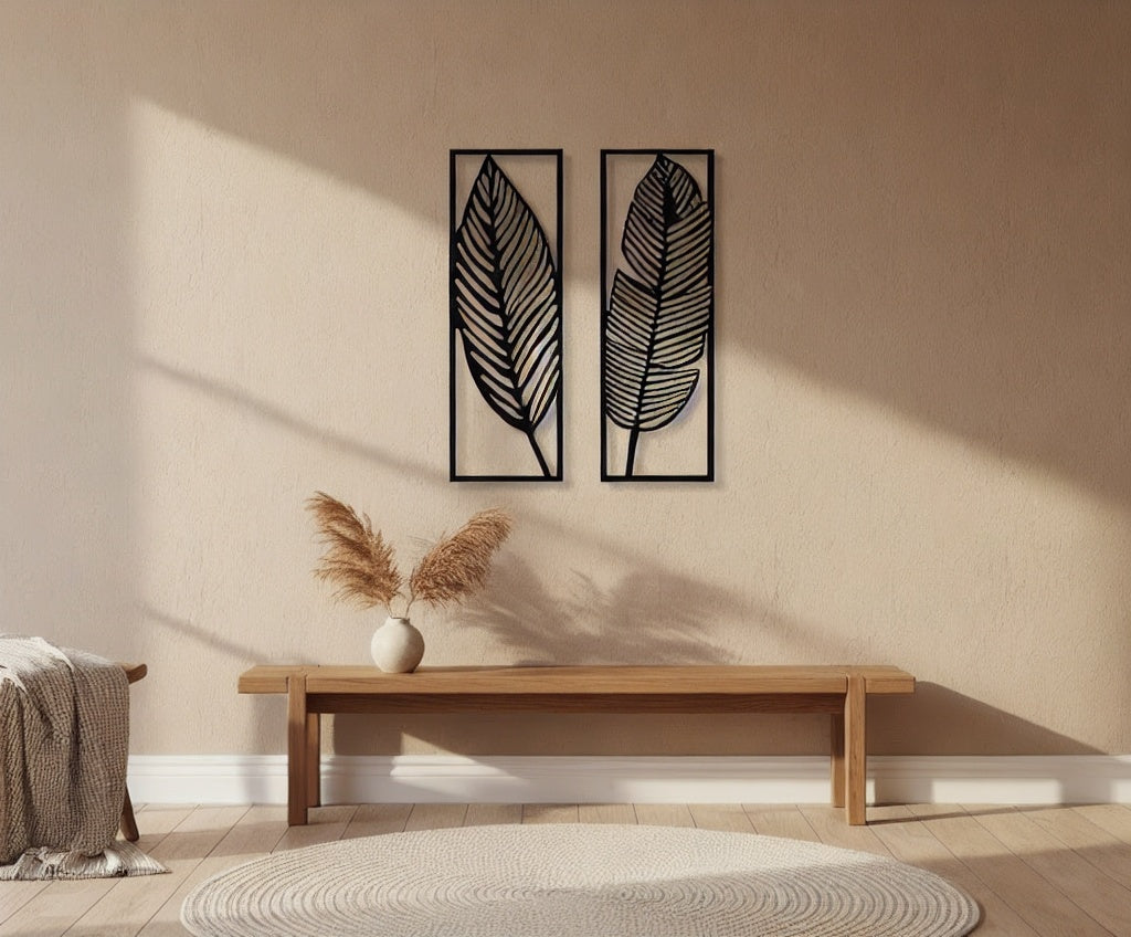 Modern Tropical Banana Leaf Duo Metal Wall Art
