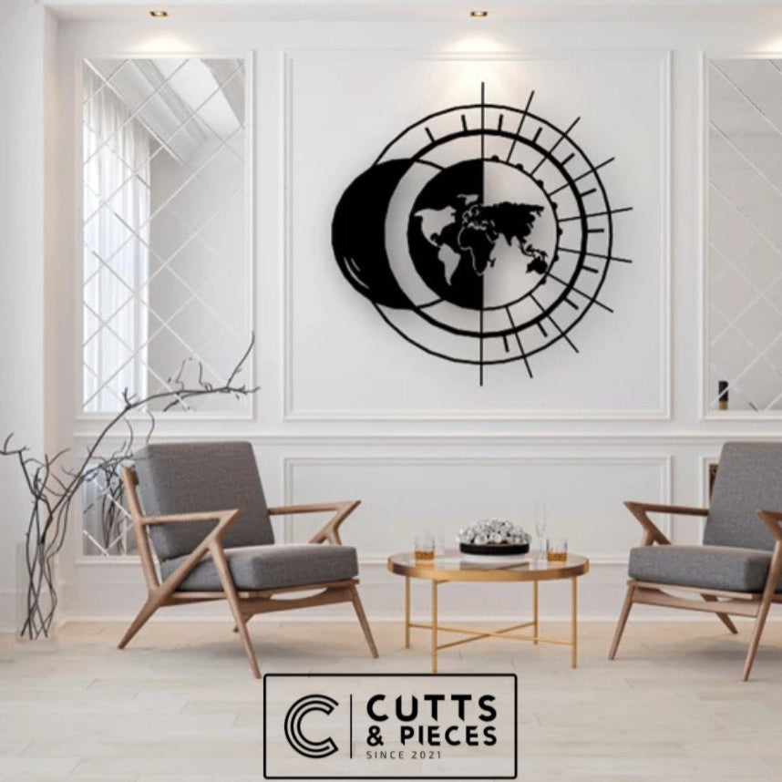 Modern World Map Wall Art with Geometric Design