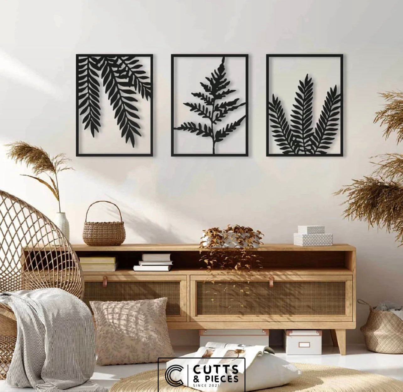 Set of Three Botanical Metal Wall Art Panels