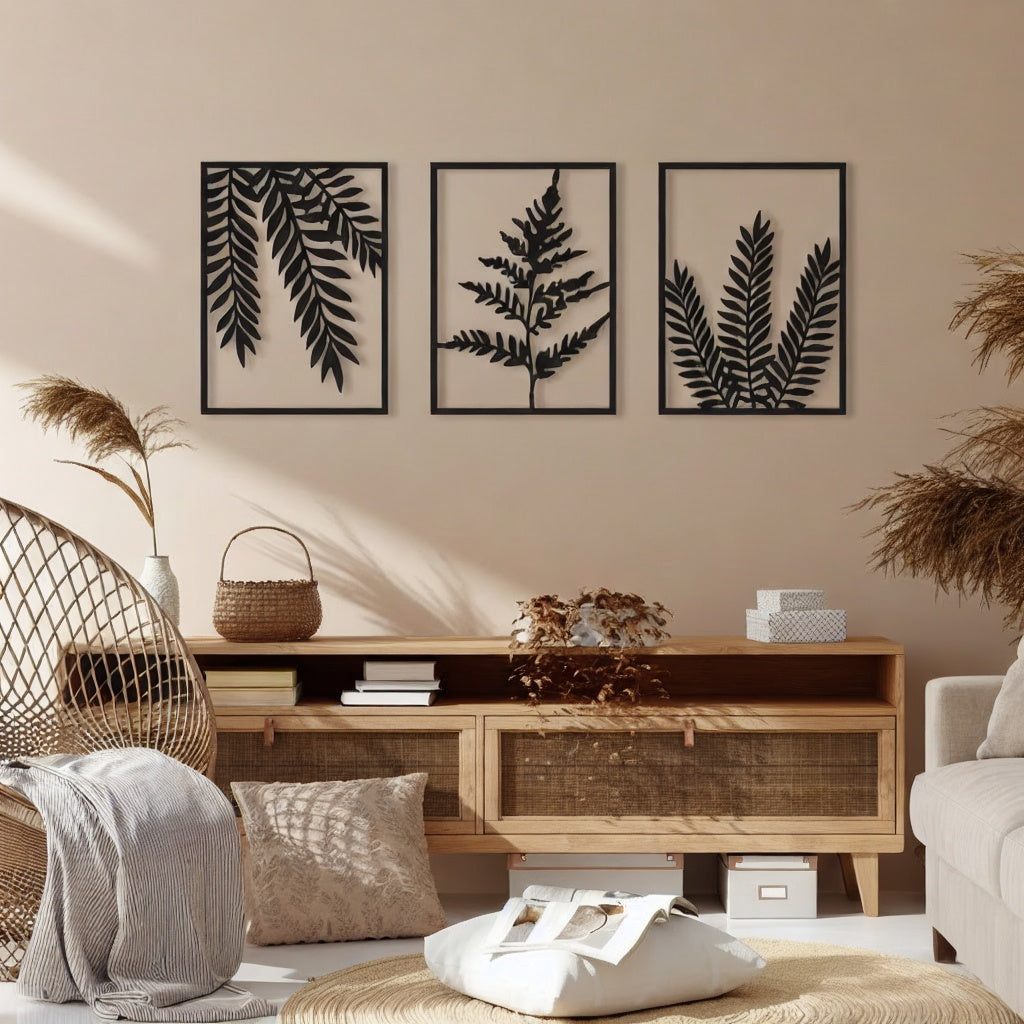 Botanical Fern Leaf Triptych Metal Wall Art