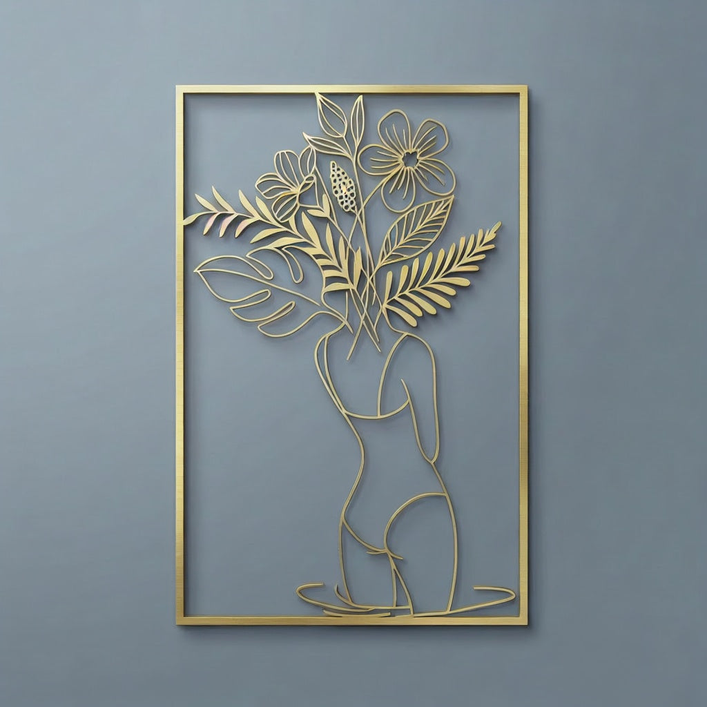 Botanical Female Silhouette Metal Wall Art
