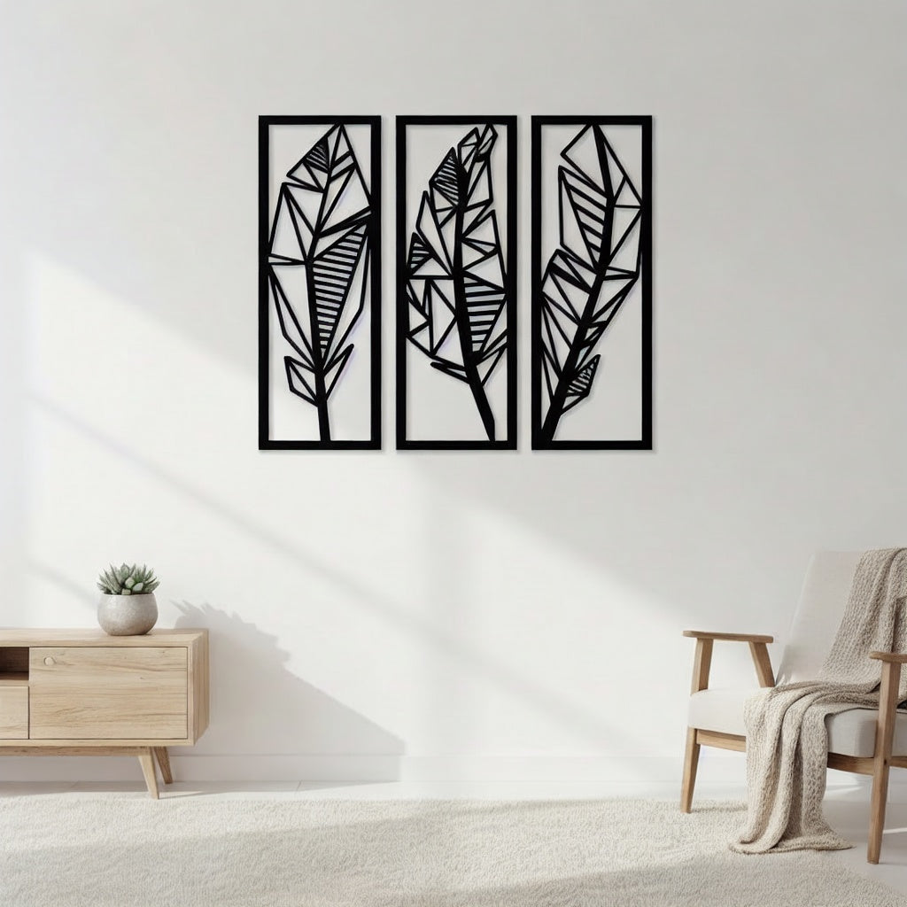 Geometric Abstract Leaf Trio Metal Wall Art
