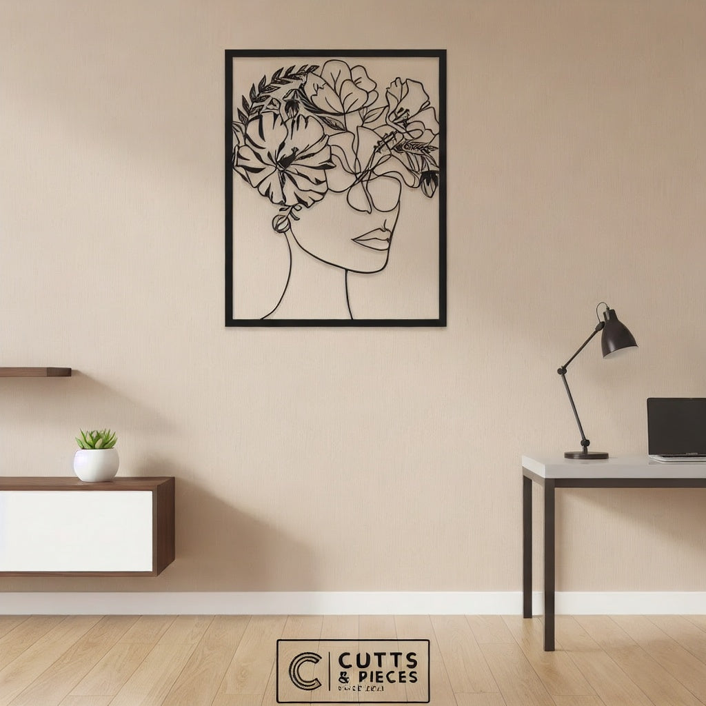 Floral Woman Portrait Metal Line Art