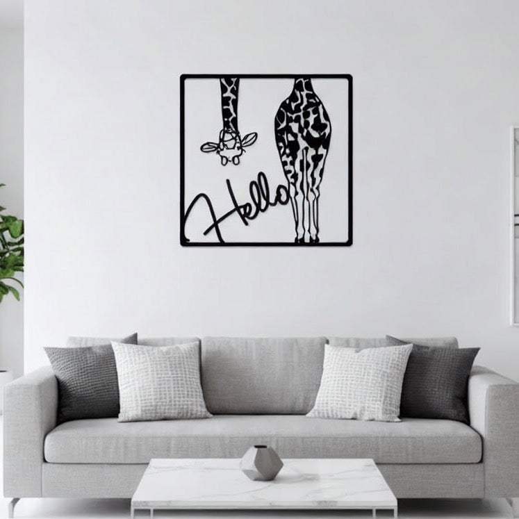 Playful Giraffe "Hello" Metal Wall Art