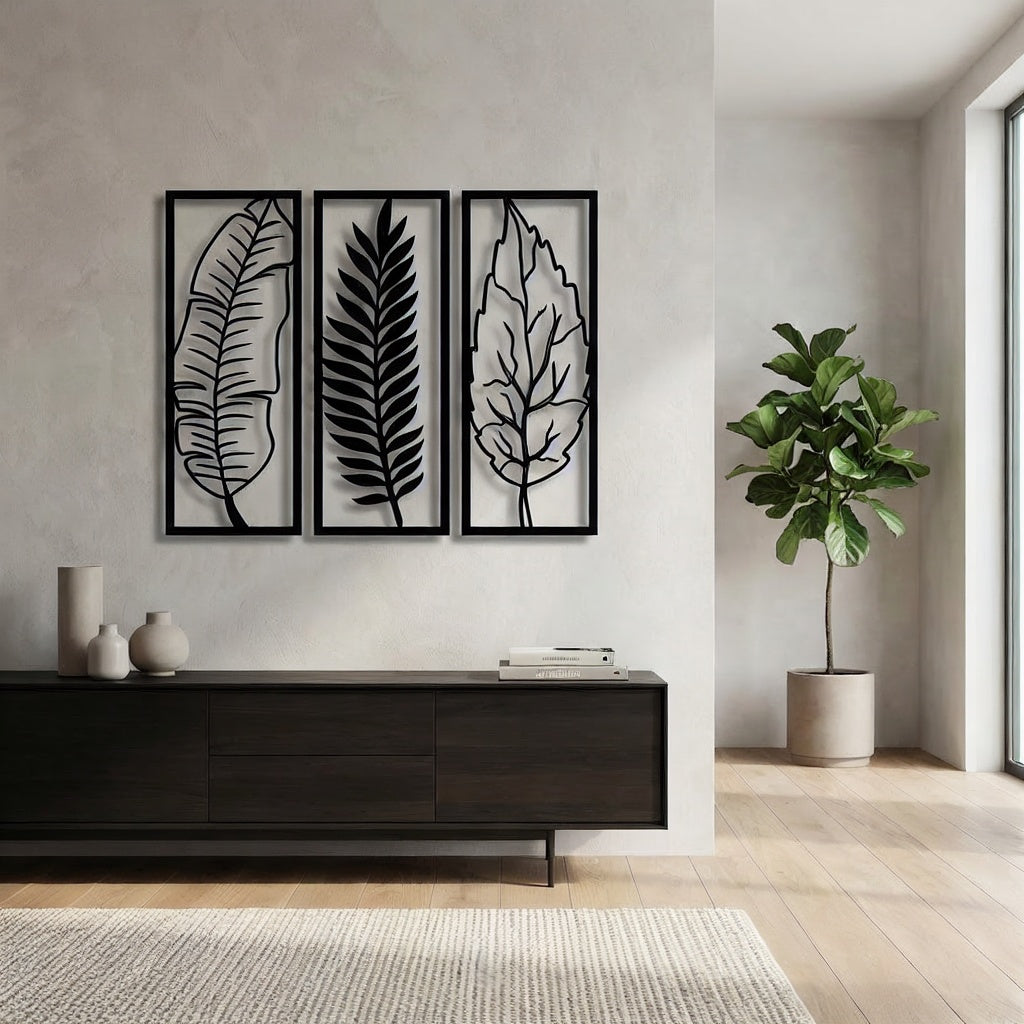 Tropical Botanical Leaf Trio Metal Wall Art Panels