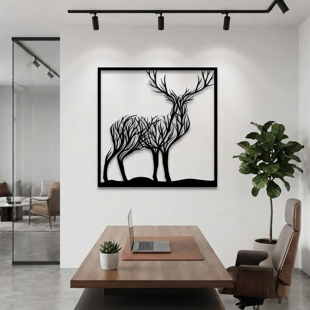Majestic Forest Deer Silhouette Metal Wall Art