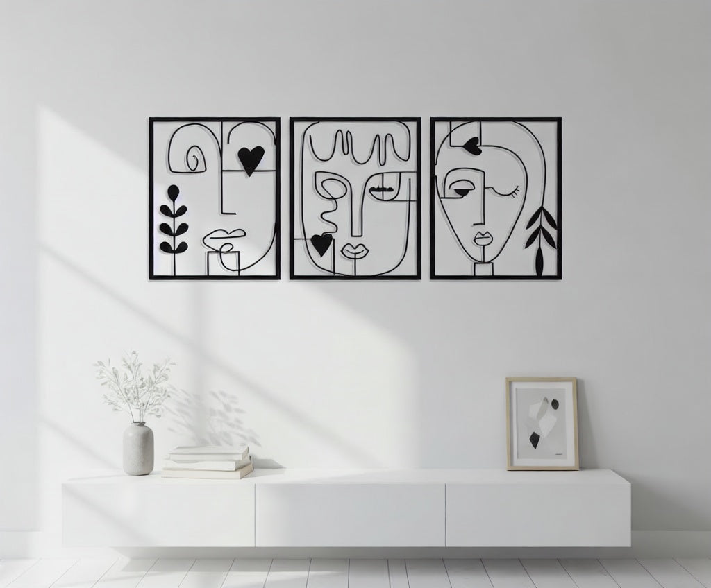 Abstract Line Art Face Metal Wall Decor