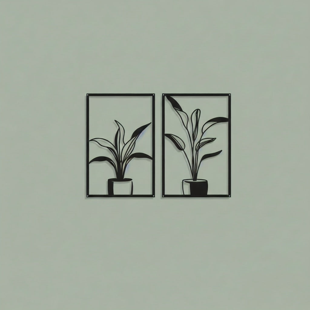 Minimalist Potted Plant Duo Metal Wall Art Panels