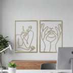 Minimalist One-Line Art Lips and Hands Metal Wall Decor Set