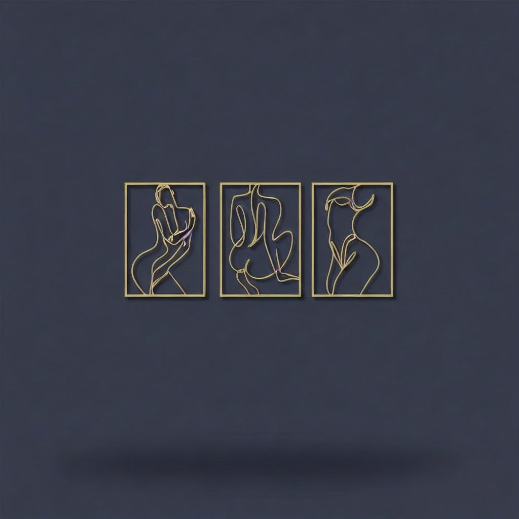 Minimalist Abstract Nude Female Form Metal Wall Art Triptych