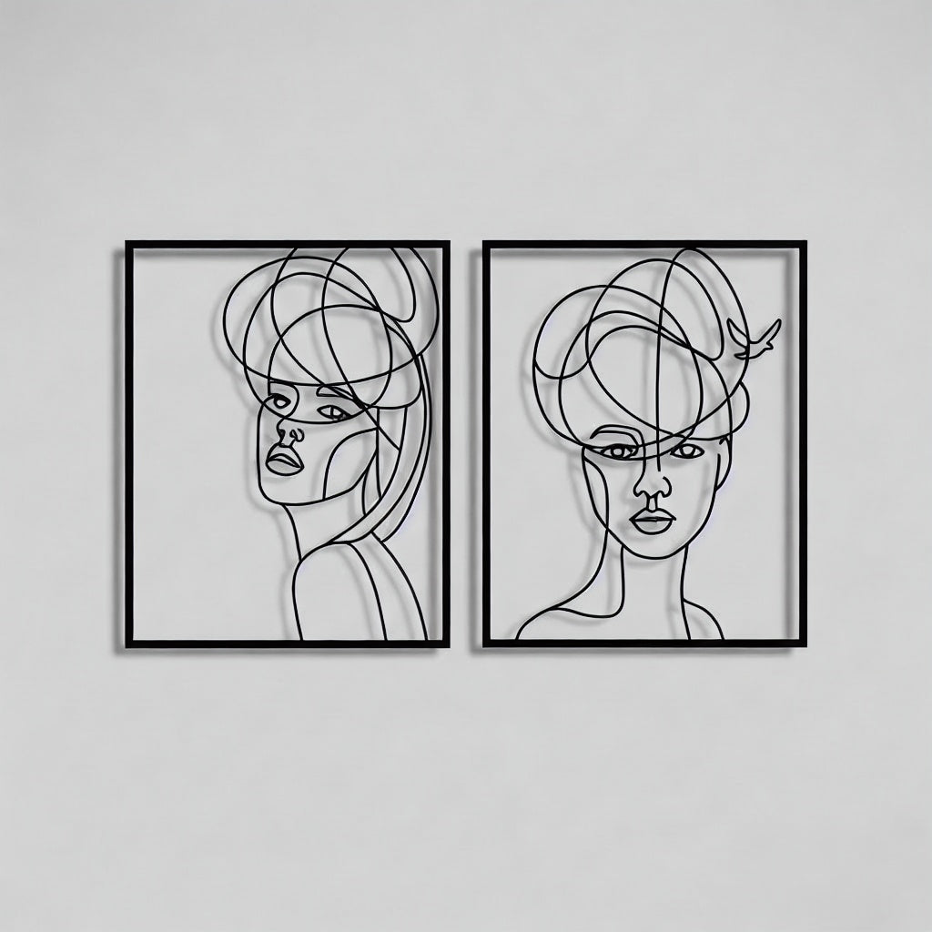 Abstract Minimalist Women Faces Metal Wall Art Set
