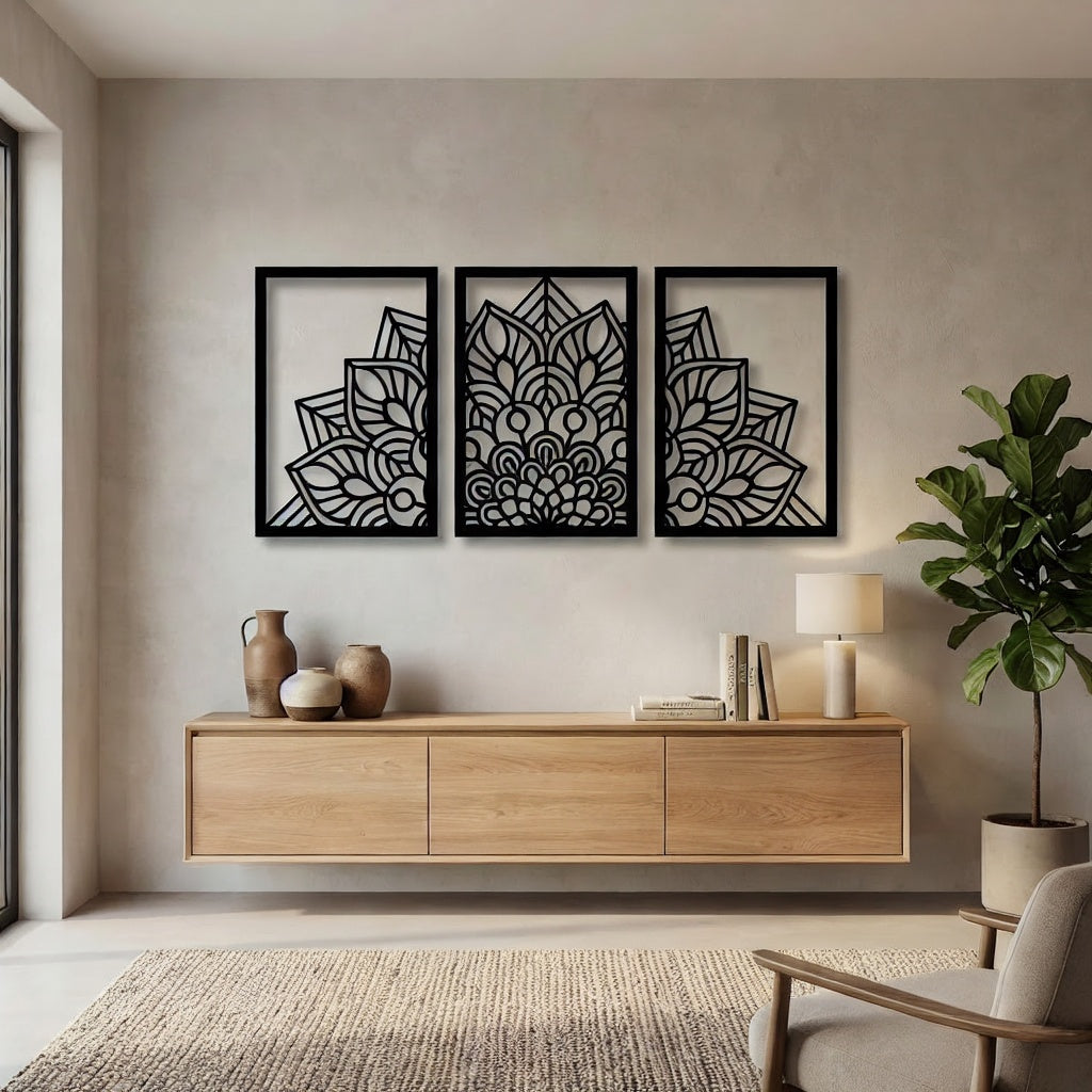 Mandala Triptych Geometric Metal Wall Art