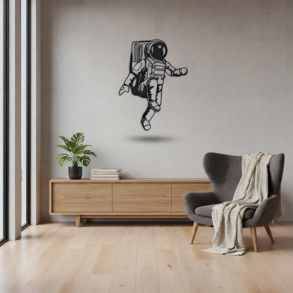Floating Astronaut Metal Strip Wall Art