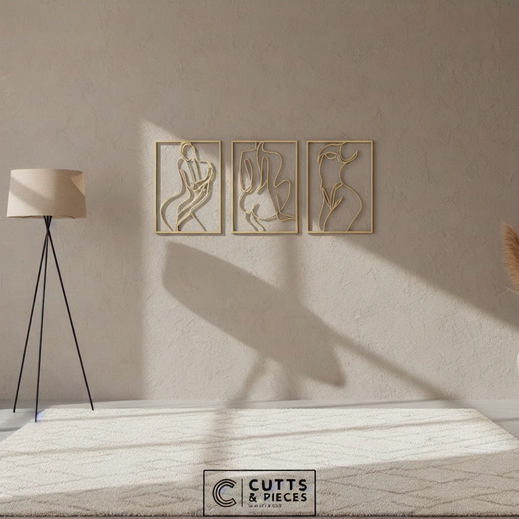 Minimalist Abstract Nude Female Form Metal Wall Art Triptych