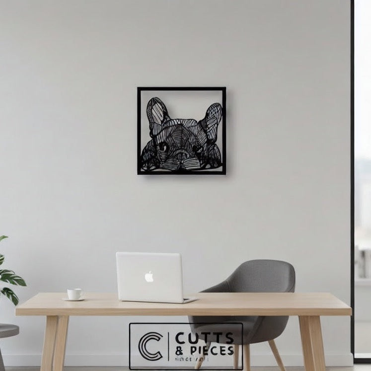French Bulldog Geometric Line Art Metal Wall Decor
