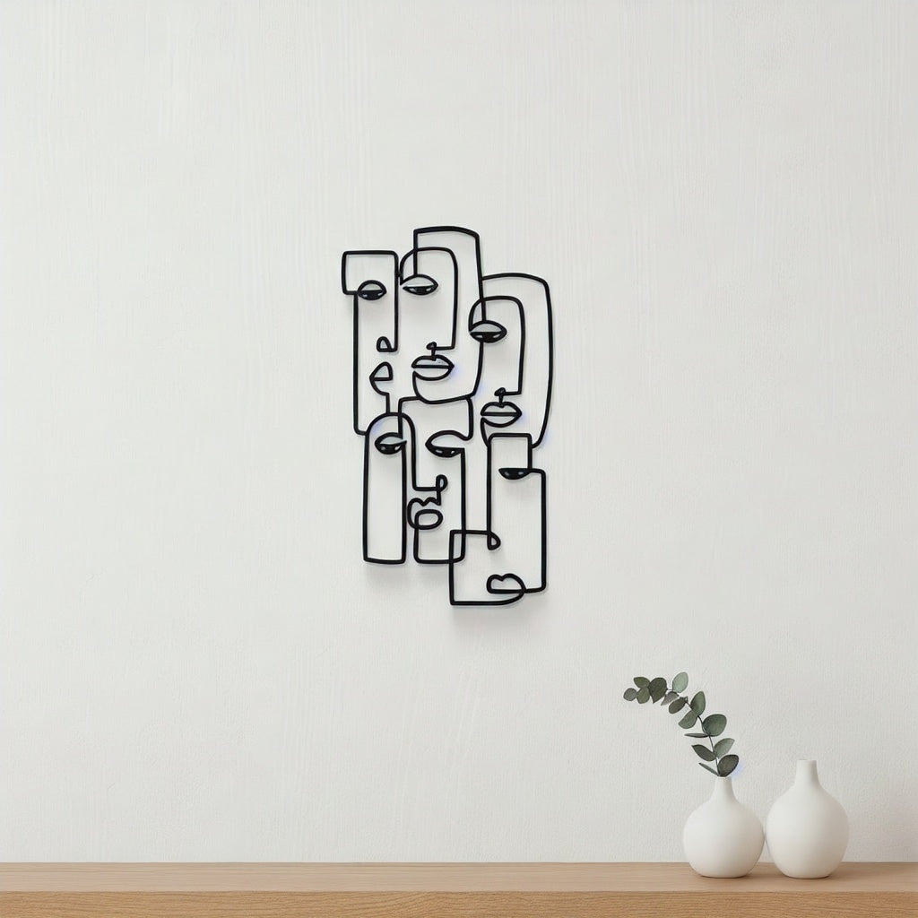Abstract One Line Faces Metal Strip Wall Art