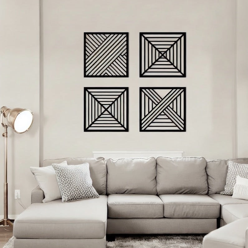 Geometric Line Pattern Quadtych Metal Wall Art